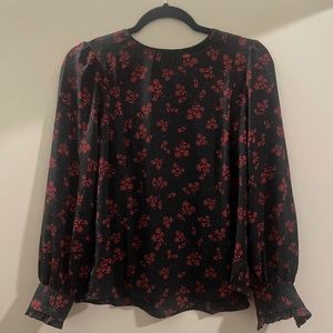 Loft Navy And Red Floral Blouse